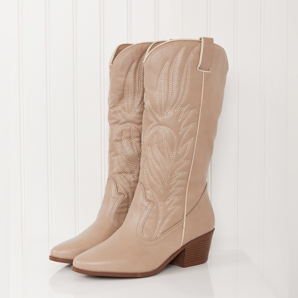 Mountain Fever Mid-Calf Cowboy Boots in Taupe - Picture 5 of 7